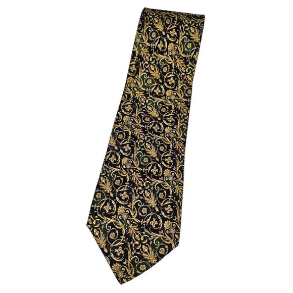CARNAVAL DE VENISE Men's 100% Silk Necktie DESIGNER Tie Gold Baroque W:3.7" EUC - Picture 1 of 5